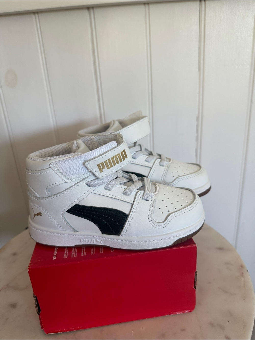 Puma Kids White and Black Mid-Top Sneakers
